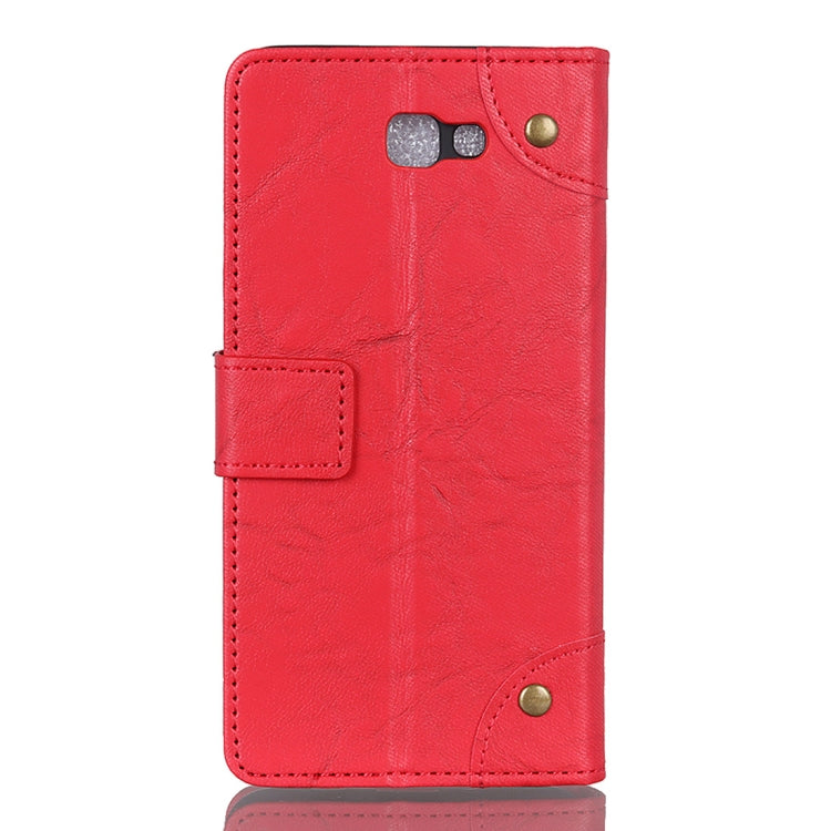 Copper Buckle Retro Crazy Horse Texture Horizontal Flip Leather Case for Galaxy J4+, with Holder & Card Slots & Wallet