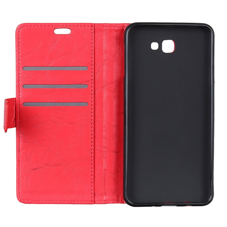 Copper Buckle Retro Crazy Horse Texture Horizontal Flip Leather Case for Galaxy J4+, with Holder & Card Slots & Wallet