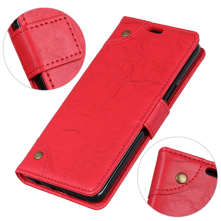 Copper Buckle Retro Crazy Horse Texture Horizontal Flip Leather Case for Galaxy J4+, with Holder & Card Slots & Wallet