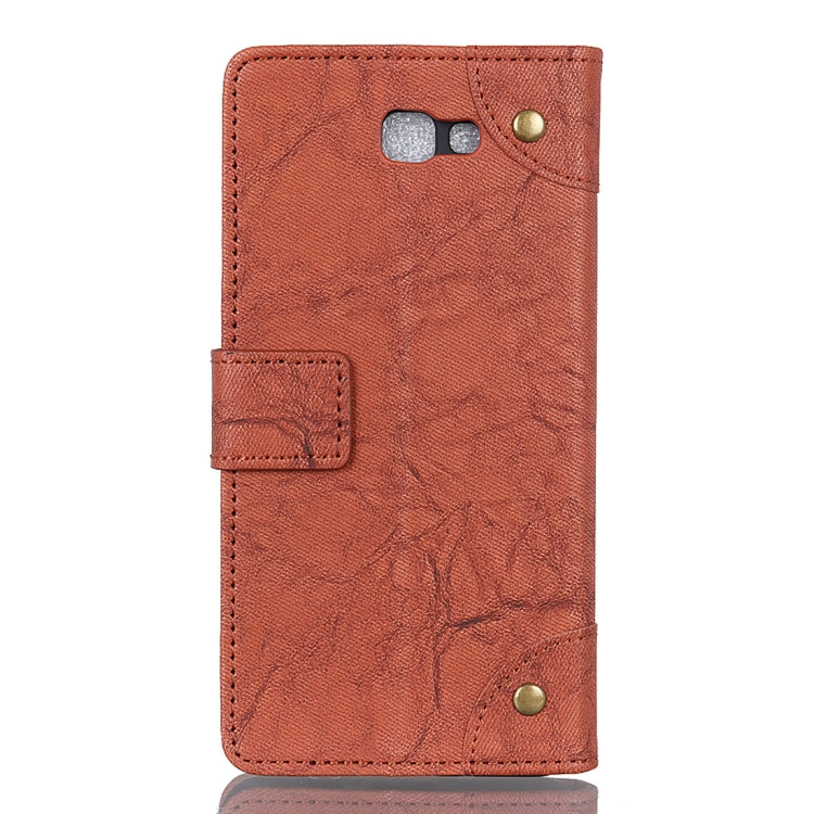Copper Buckle Retro Crazy Horse Texture Horizontal Flip Leather Case for Galaxy J4+, with Holder & Card Slots & Wallet