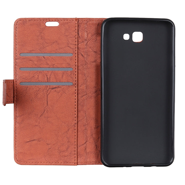 Copper Buckle Retro Crazy Horse Texture Horizontal Flip Leather Case for Galaxy J4+, with Holder & Card Slots & Wallet