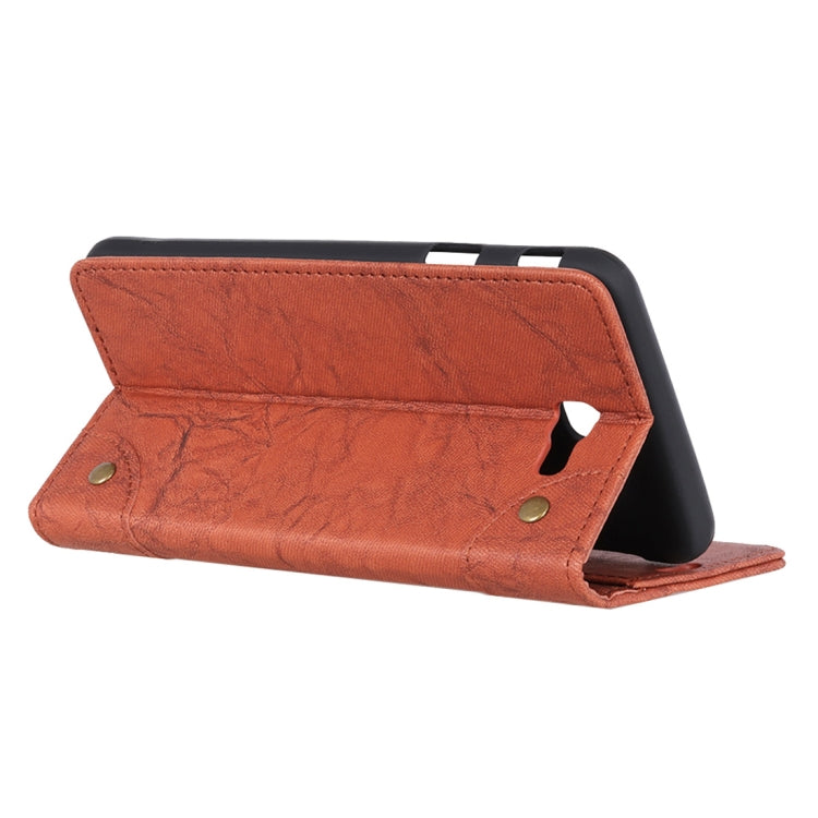 Copper Buckle Retro Crazy Horse Texture Horizontal Flip Leather Case for Galaxy J4+, with Holder & Card Slots & Wallet