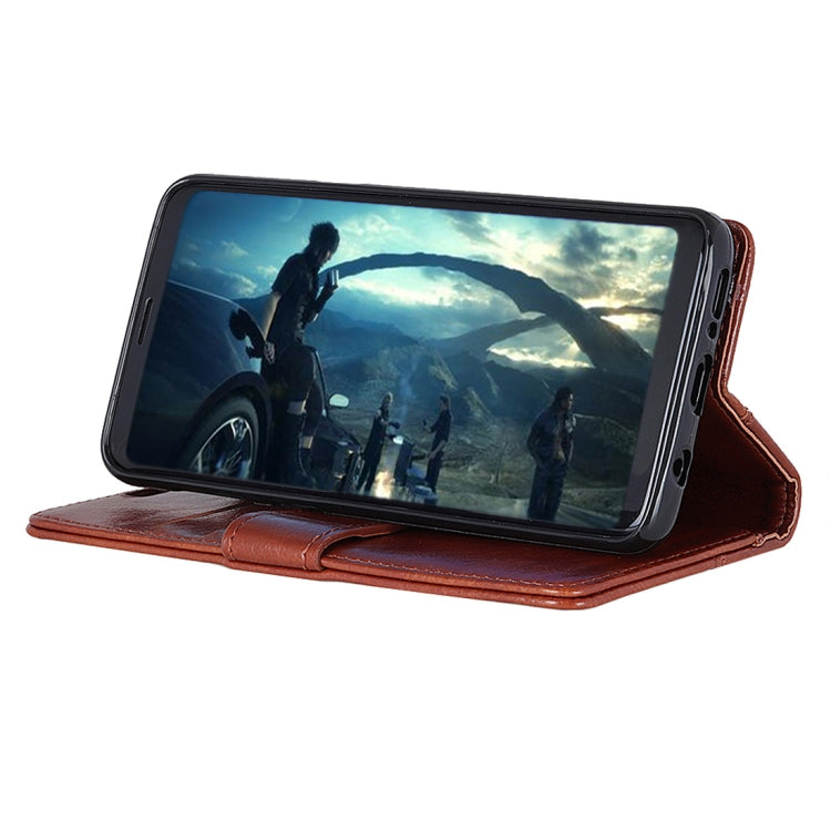 Copper Buckle Nappa Texture Horizontal Flip Leather Case for Galaxy J4+, with Holder & Card Slots & Wallet