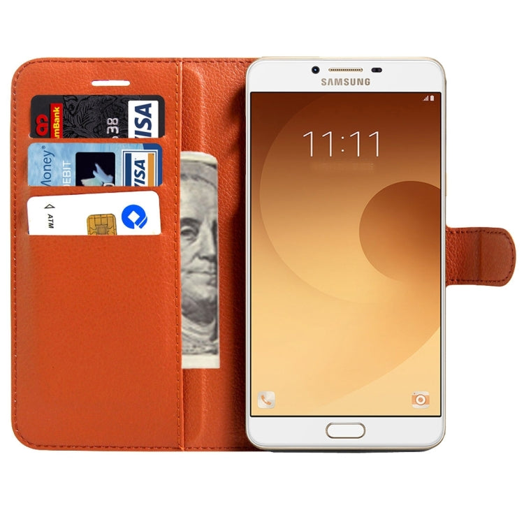For Galaxy C9 Pro / C900 Litchi Texture Horizontal Flip Leather Case with Magnetic Buckle & Holder & Card Slots & Wallet