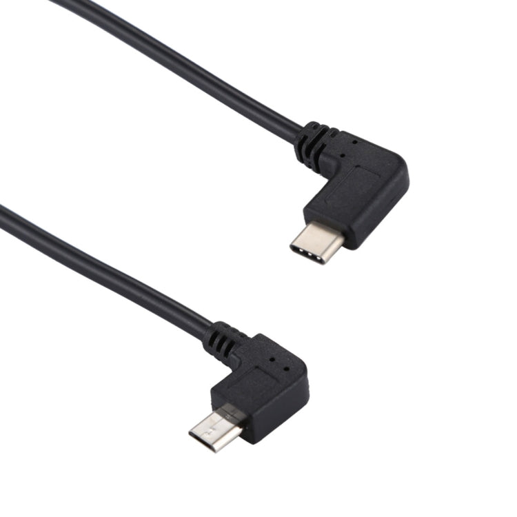 USB-C / Type-C Male Elbow to Micro USB Male Elbow Adapter Cable, Total Length: about 25cm, For Samsung, Huawei, Xiaomi, HTC, Meizu, Sony and other Smartphones