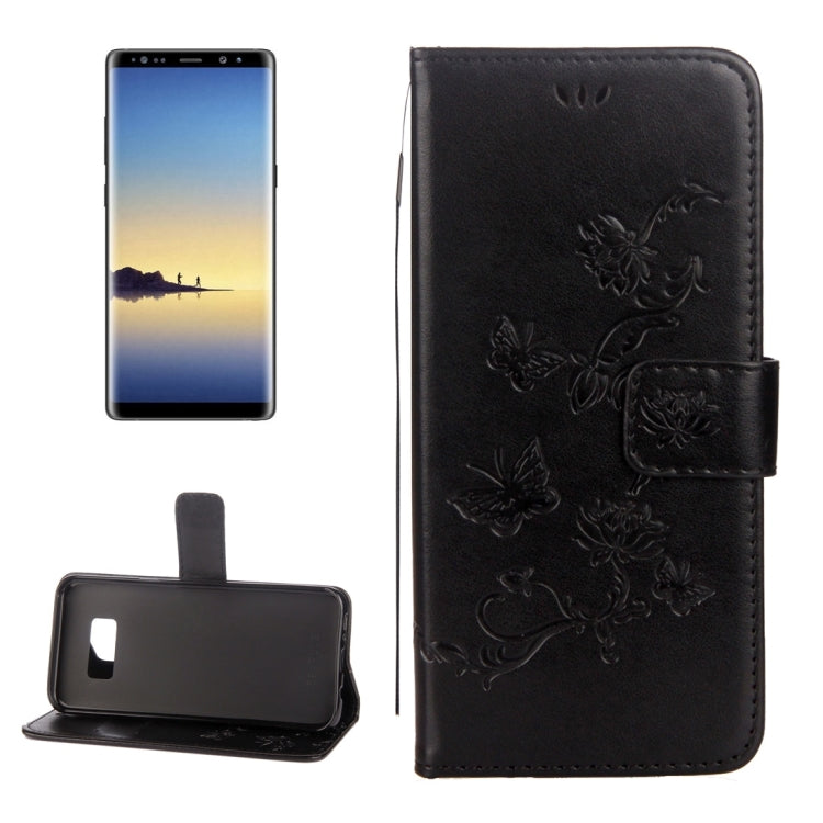 For Galaxy Note 8 Lotus Butterfly Pattern Horizontal Flip Leather Case with Holder & Card Slots & Wallet & Lanyard
