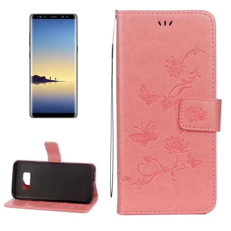 For Galaxy Note 8 Lotus Butterfly Pattern Horizontal Flip Leather Case with Holder & Card Slots & Wallet & Lanyard