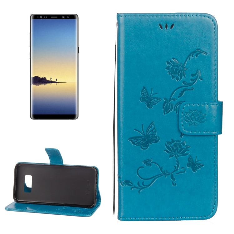 For Galaxy Note 8 Lotus Butterfly Pattern Horizontal Flip Leather Case with Holder & Card Slots & Wallet & Lanyard