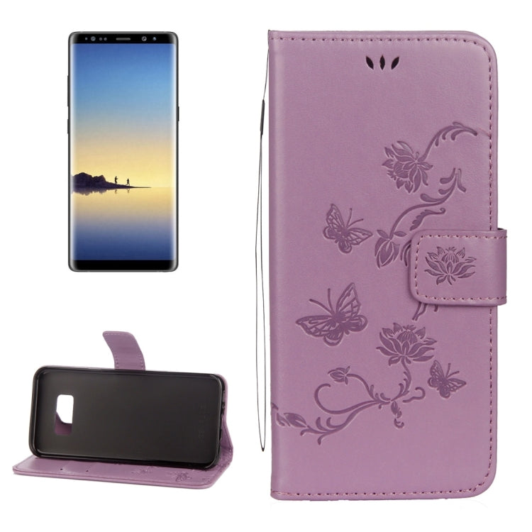 For Galaxy Note 8 Lotus Butterfly Pattern Horizontal Flip Leather Case with Holder & Card Slots & Wallet & Lanyard