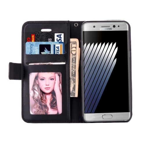 For Galaxy Note 7 / N930 Pressed Flower Butterfly Carriage Pattern Diamond Encrusted Horizontal Flip Leather Case with Holder & Card Slots & Wallet & Photo Frame & Lanyard