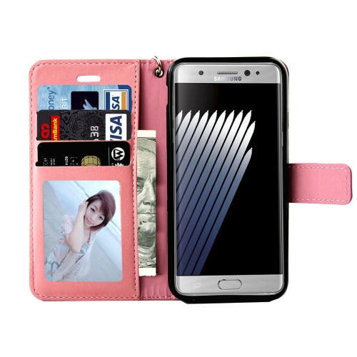 For Galaxy Note 7 / N930 Pressed Flower Butterfly Carriage Pattern Diamond Encrusted Horizontal Flip Leather Case with Holder & Card Slots & Wallet & Photo Frame & Lanyard
