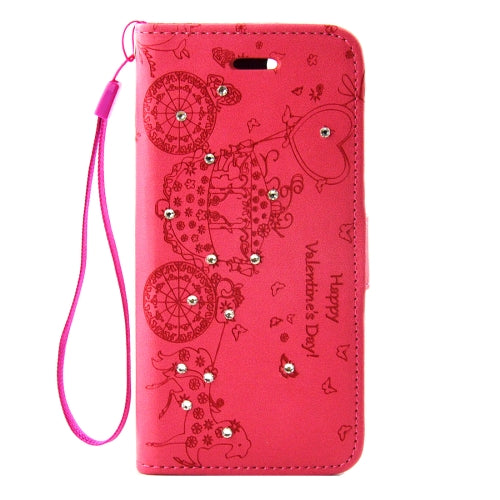 For Galaxy Note 7 / N930 Pressed Flower Butterfly Carriage Pattern Diamond Encrusted Horizontal Flip Leather Case with Holder & Card Slots & Wallet & Photo Frame & Lanyard