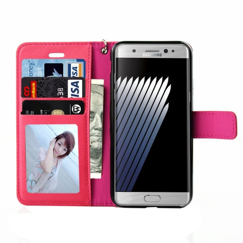 For Galaxy Note 7 / N930 Pressed Flower Butterfly Carriage Pattern Diamond Encrusted Horizontal Flip Leather Case with Holder & Card Slots & Wallet & Photo Frame & Lanyard