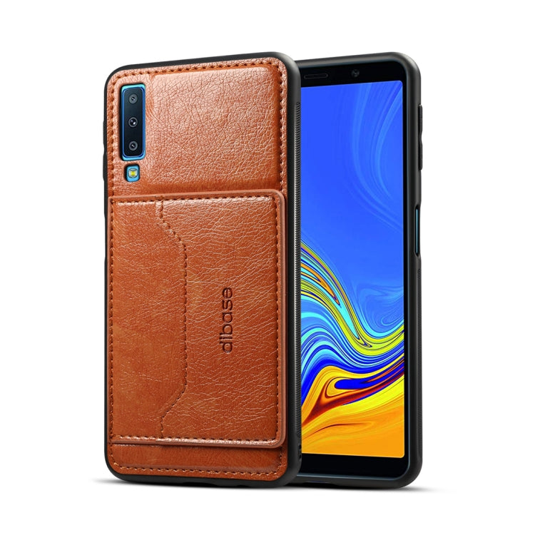 Dibase TPU + PC + PU Crazy Horse Texture Protective Case for Galaxy A7 (2018), with Holder & Card Slots