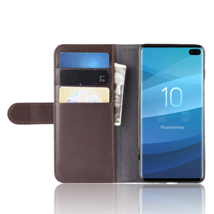 Horizontal Flip Genuine Leather Case for Galaxy S10+, with Card Slots & Holder & Wallet