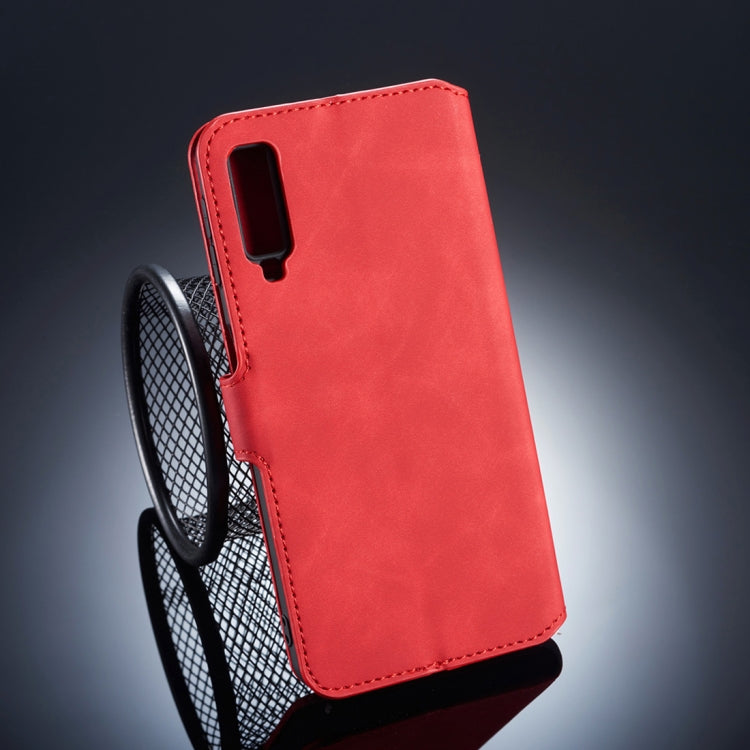 DG.MING Retro Oil Side Horizontal Flip Case for Galaxy A7 (2018), with Holder & Card Slots & Wallet