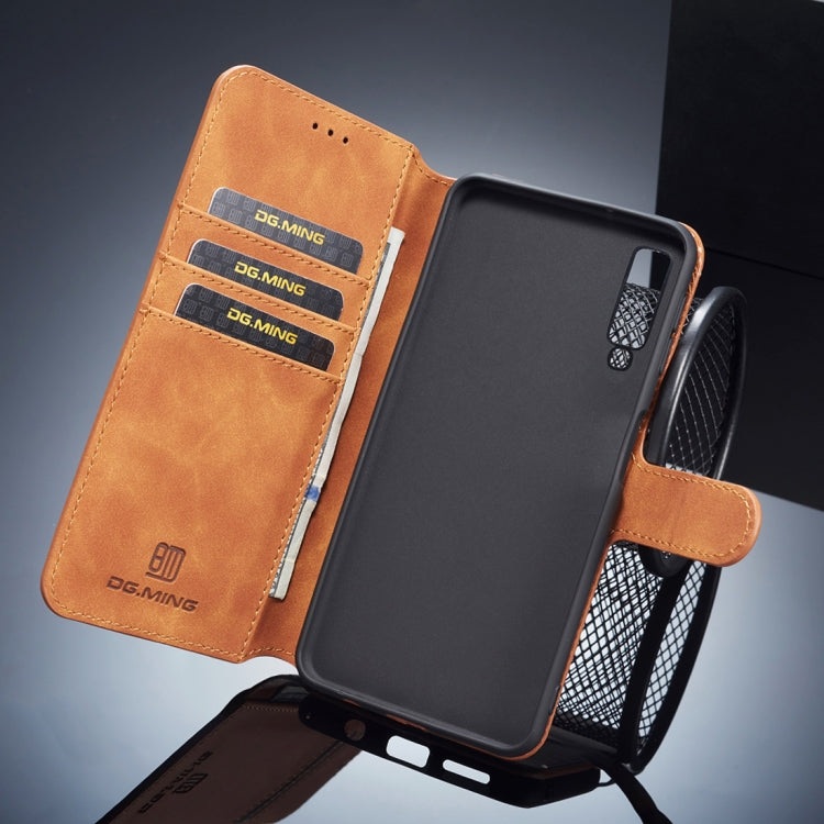 DG.MING Retro Oil Side Horizontal Flip Case for Galaxy A7 (2018), with Holder & Card Slots & Wallet