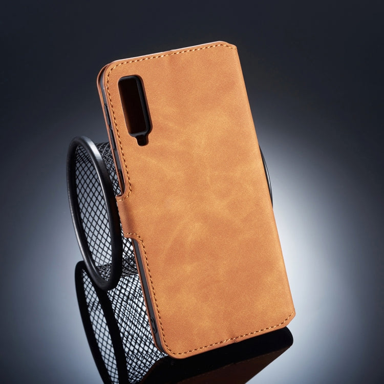 DG.MING Retro Oil Side Horizontal Flip Case for Galaxy A7 (2018), with Holder & Card Slots & Wallet
