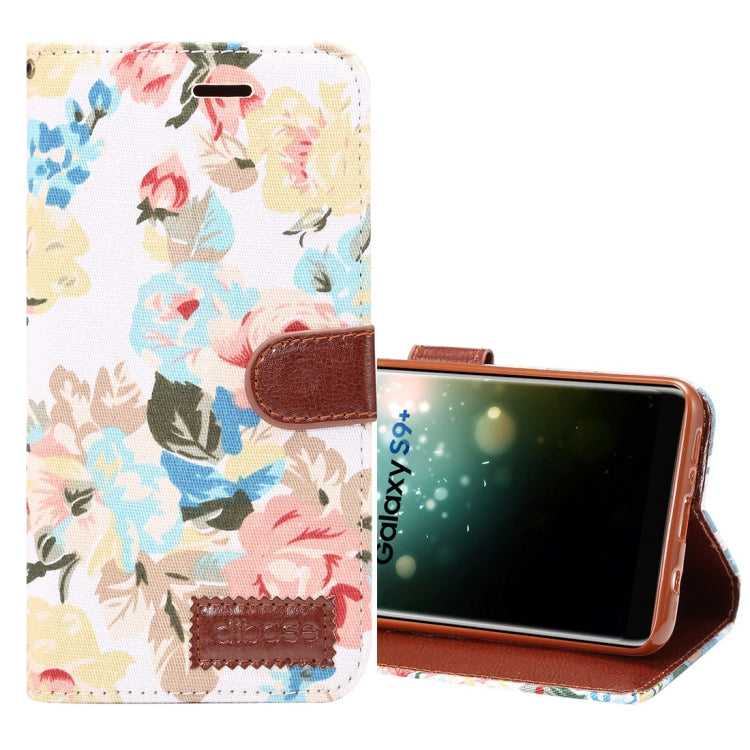 Dibase for Galaxy S9+ Cloth Flower Pattern TPU + PU Horizontal Flip Leather Case with Holder & Card Slots(White)