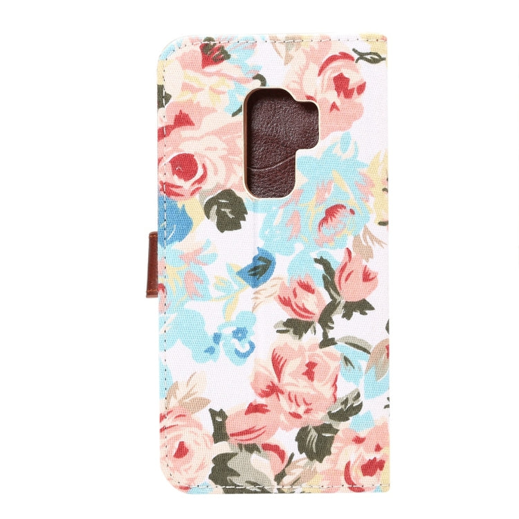 Dibase for Galaxy S9+ Cloth Flower Pattern TPU + PU Horizontal Flip Leather Case with Holder & Card Slots(White)