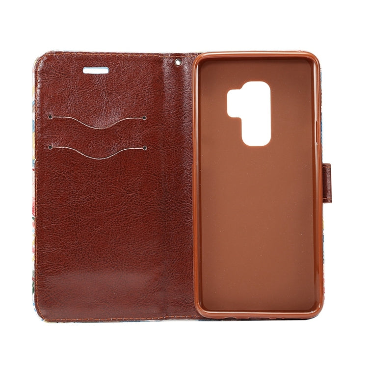 Dibase for Galaxy S9+ Cloth Flower Pattern TPU + PU Horizontal Flip Leather Case with Holder & Card Slots(White)