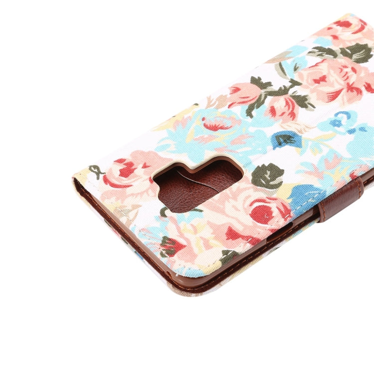 Dibase for Galaxy S9+ Cloth Flower Pattern TPU + PU Horizontal Flip Leather Case with Holder & Card Slots(White)