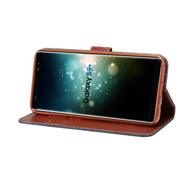 Dibase for Galaxy S9+ Denim Texture TPU Horizontal Flip Leather Case with Holder & Card Slots(Black)