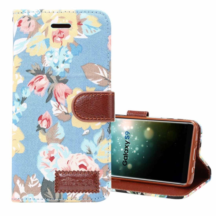 Dibase for Galaxy S9 Cloth Flower Pattern TPU + PU Horizontal Flip Leather Case with Holder & Card Slots(Blue)