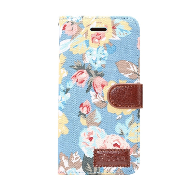 Dibase for Galaxy S9 Cloth Flower Pattern TPU + PU Horizontal Flip Leather Case with Holder & Card Slots(Blue)