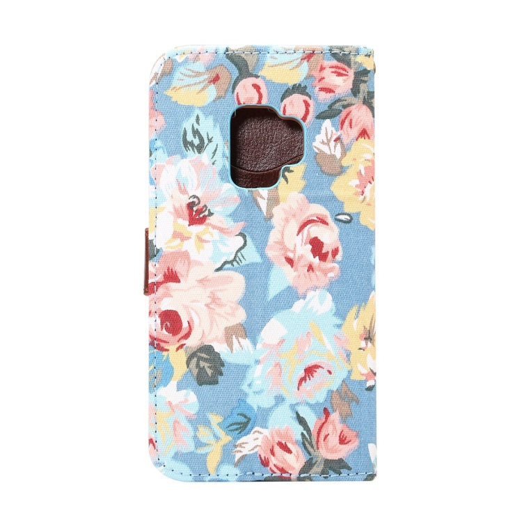 Dibase for Galaxy S9 Cloth Flower Pattern TPU + PU Horizontal Flip Leather Case with Holder & Card Slots(Blue)