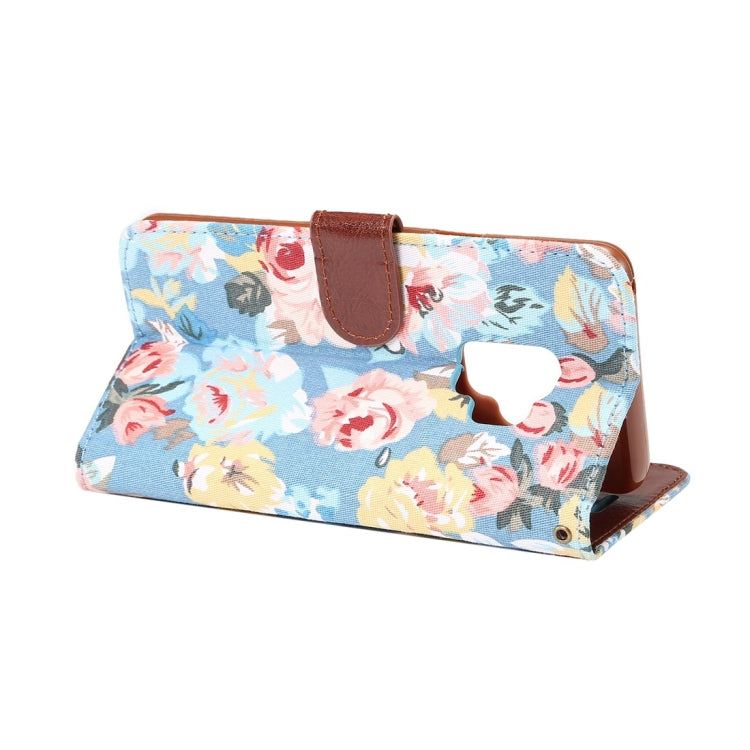 Dibase for Galaxy S9 Cloth Flower Pattern TPU + PU Horizontal Flip Leather Case with Holder & Card Slots(Blue)