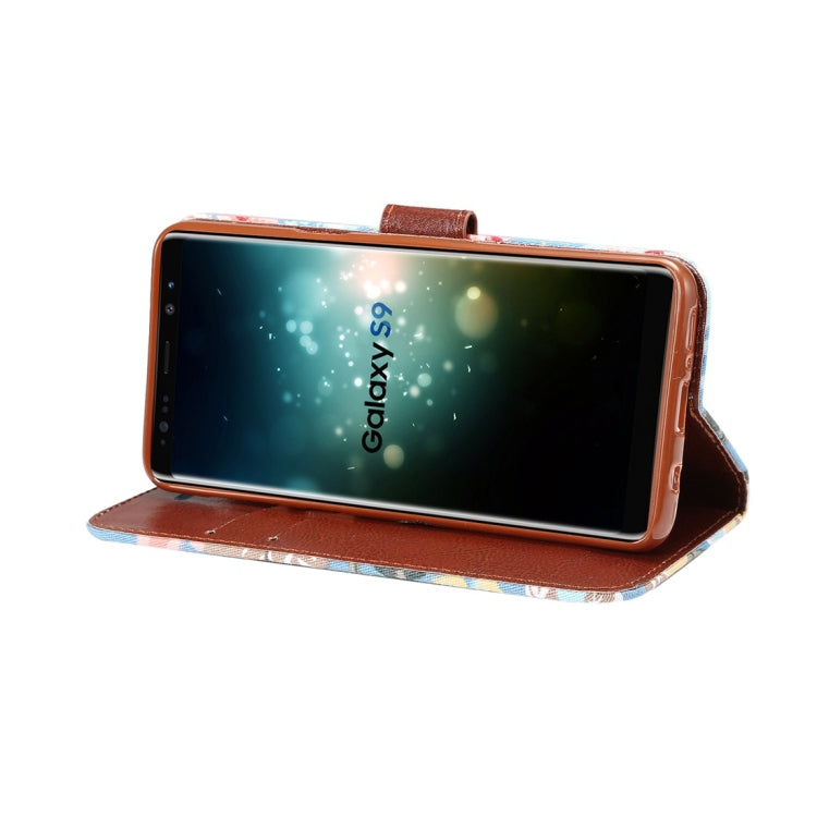 Dibase for Galaxy S9 Cloth Flower Pattern TPU + PU Horizontal Flip Leather Case with Holder & Card Slots(Blue)