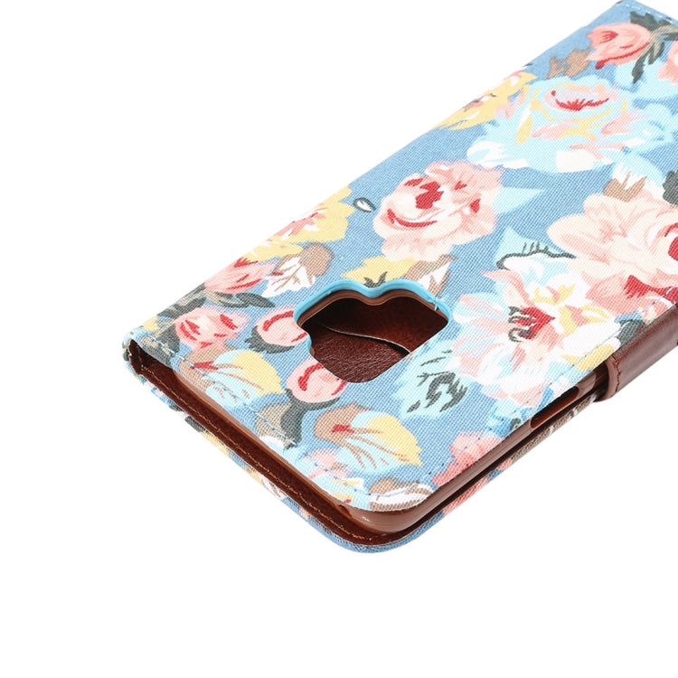 Dibase for Galaxy S9 Cloth Flower Pattern TPU + PU Horizontal Flip Leather Case with Holder & Card Slots(Blue)