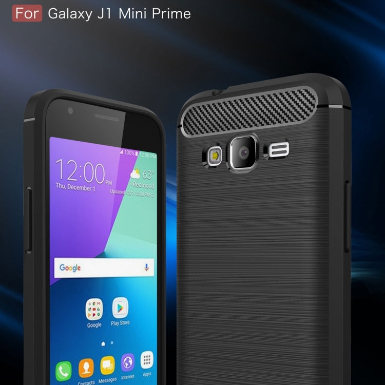For Galaxy J1 Mini Prime Brushed Carbon Fiber Texture Shockproof TPU Protective Case