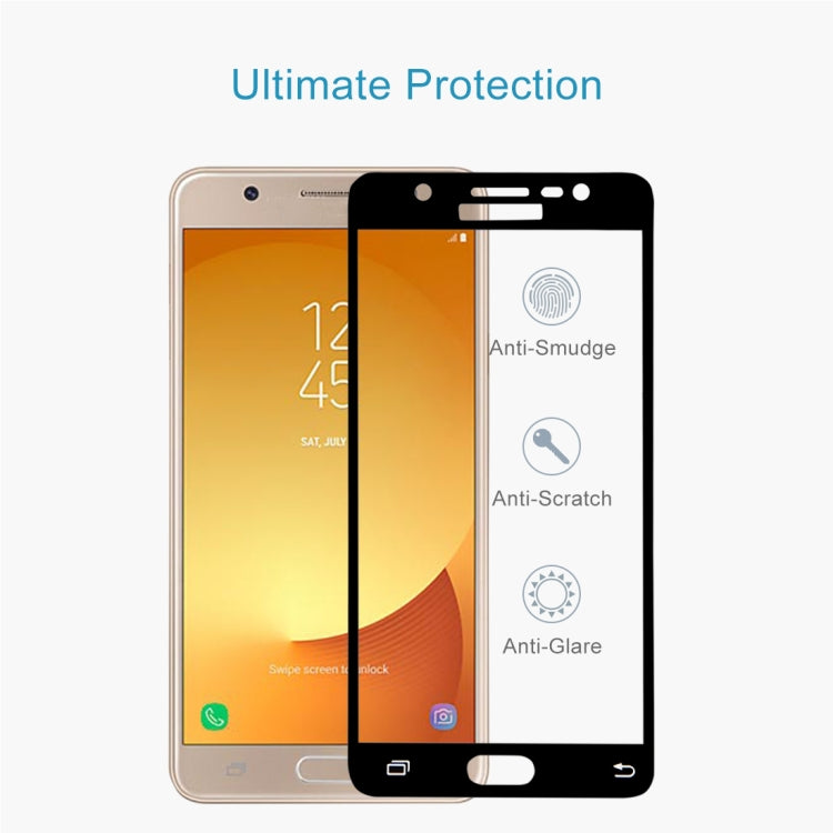 For Galaxy J7 Max 0.26mm 9H Surface Hardness 2.5D Curved Silk-screen Full Screen Tempered Glass Screen Protector(Black)