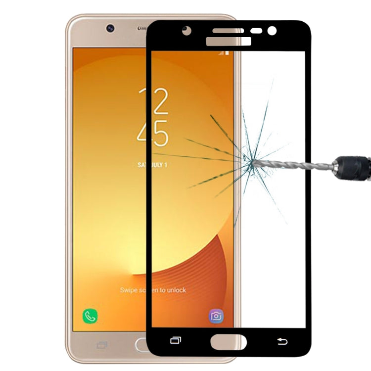 For Galaxy J7 Max 0.26mm 9H Surface Hardness 2.5D Curved Silk-screen Full Screen Tempered Glass Screen Protector(Black)