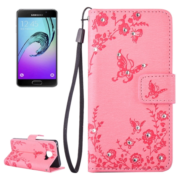 For Galaxy A3 (2016) / A310 Diamond Encrusted Butterflies Love Flowers Pattern Horizontal Flip Leather Case with Holder & Card Slots & Wallet & Lanyard