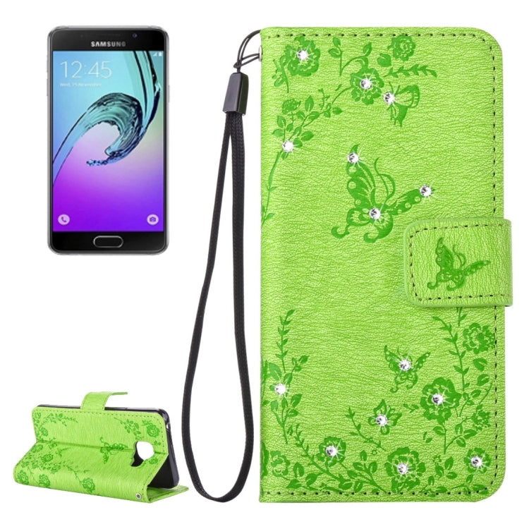 For Galaxy A3 (2016) / A310 Diamond Encrusted Butterflies Love Flowers Pattern Horizontal Flip Leather Case with Holder & Card Slots & Wallet & Lanyard