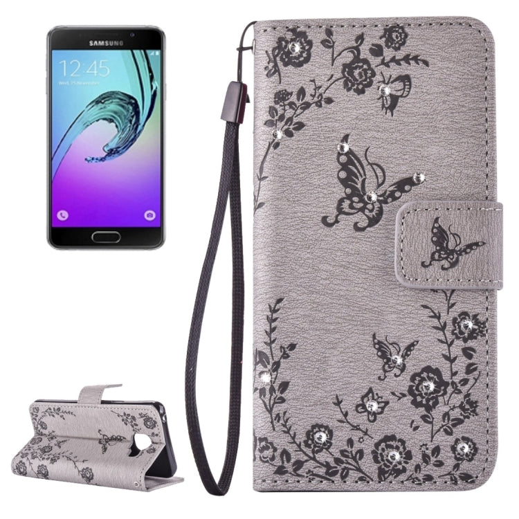 For Galaxy A3 (2016) / A310 Diamond Encrusted Butterflies Love Flowers Pattern Horizontal Flip Leather Case with Holder & Card Slots & Wallet & Lanyard
