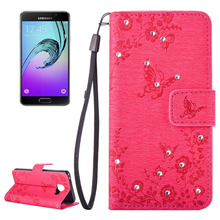 For Galaxy A3 (2016) / A310 Diamond Encrusted Butterflies Love Flowers Pattern Horizontal Flip Leather Case with Holder & Card Slots & Wallet & Lanyard