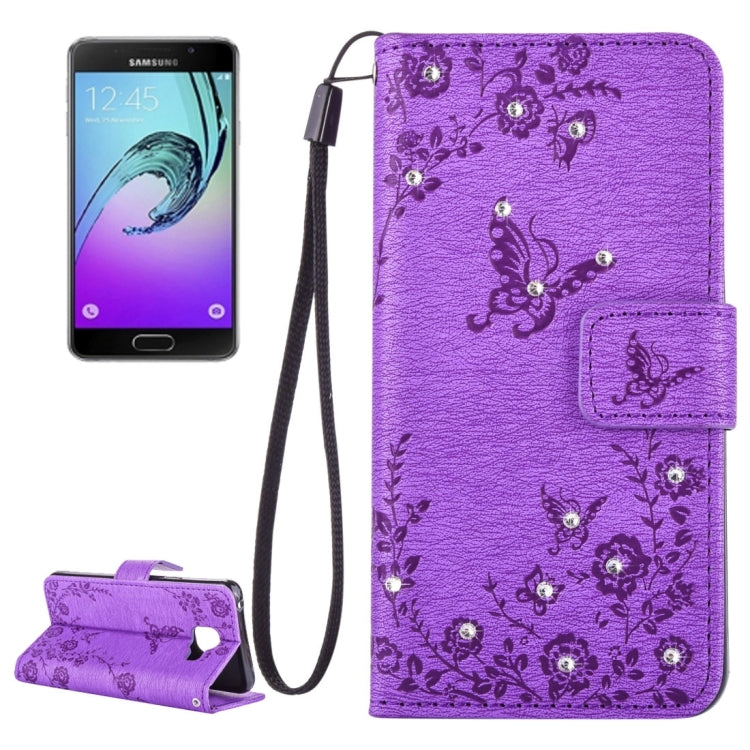 For Galaxy A3 (2016) / A310 Diamond Encrusted Butterflies Love Flowers Pattern Horizontal Flip Leather Case with Holder & Card Slots & Wallet & Lanyard