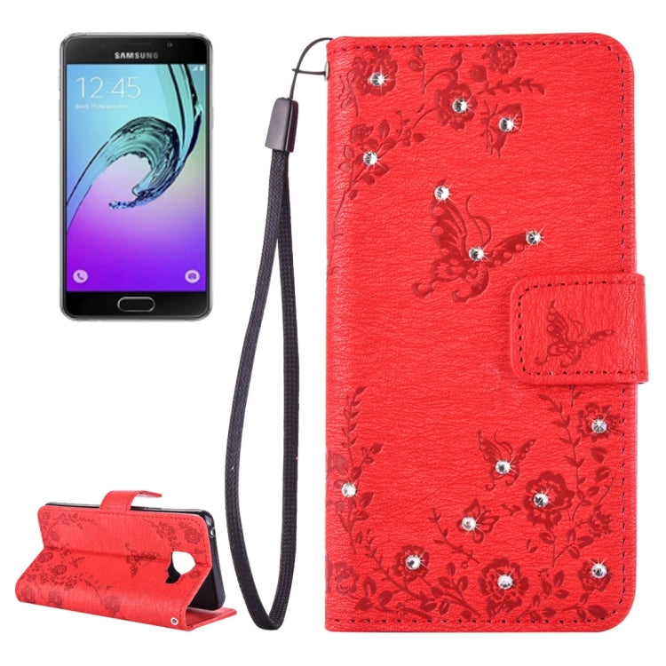 For Galaxy A3 (2016) / A310 Diamond Encrusted Butterflies Love Flowers Pattern Horizontal Flip Leather Case with Holder & Card Slots & Wallet & Lanyard