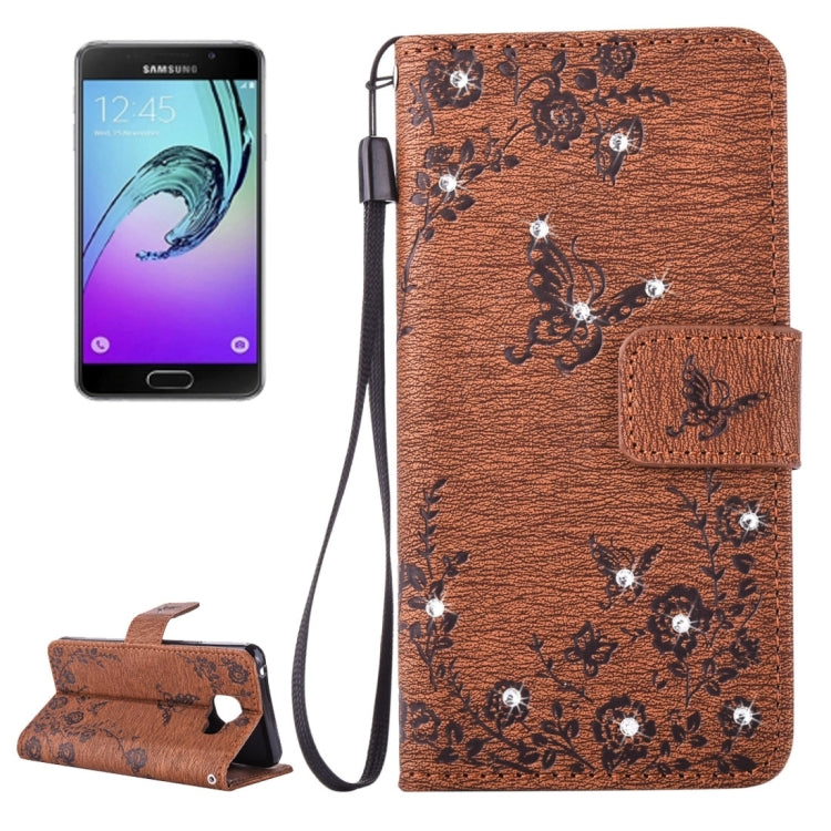 For Galaxy A3 (2016) / A310 Diamond Encrusted Butterflies Love Flowers Pattern Horizontal Flip Leather Case with Holder & Card Slots & Wallet & Lanyard