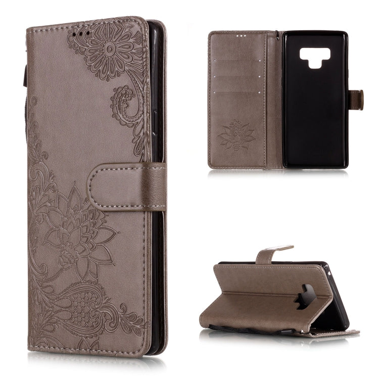 Vintage Embossed Floral Lace Flower Pattern Horizontal Flip Leather Case for Galaxy Note 9, with Card Slot & Holder & Wallet & Lanyard