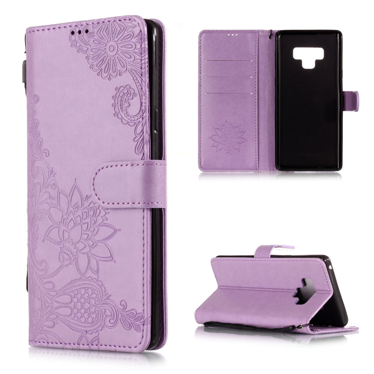 Vintage Embossed Floral Lace Flower Pattern Horizontal Flip Leather Case for Galaxy Note 9, with Card Slot & Holder & Wallet & Lanyard