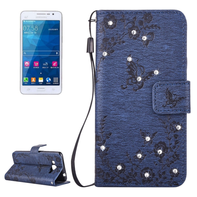 For Galaxy Grand Prime / G530 Diamond Encrusted Butterflies Love Flowers Pattern Horizontal Flip Leather Case with Holder & Card Slots & Wallet & Lanyard