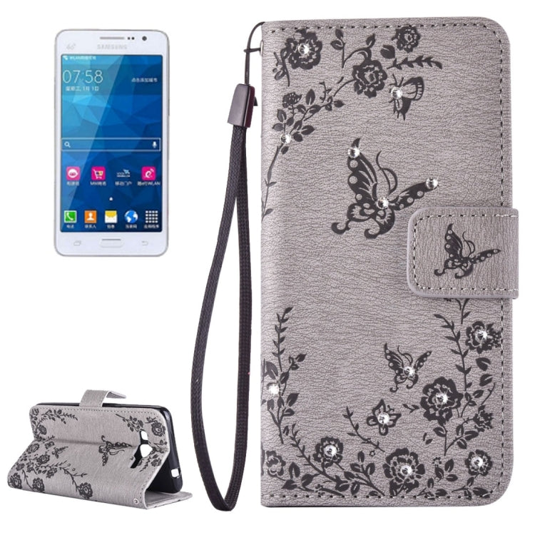 For Galaxy Grand Prime / G530 Diamond Encrusted Butterflies Love Flowers Pattern Horizontal Flip Leather Case with Holder & Card Slots & Wallet & Lanyard