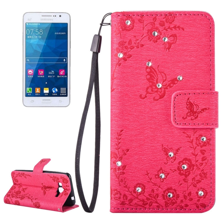 For Galaxy Grand Prime / G530 Diamond Encrusted Butterflies Love Flowers Pattern Horizontal Flip Leather Case with Holder & Card Slots & Wallet & Lanyard