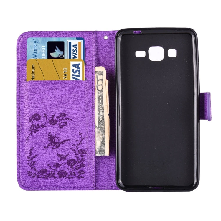 For Galaxy Grand Prime / G530 Diamond Encrusted Butterflies Love Flowers Pattern Horizontal Flip Leather Case with Holder & Card Slots & Wallet & Lanyard