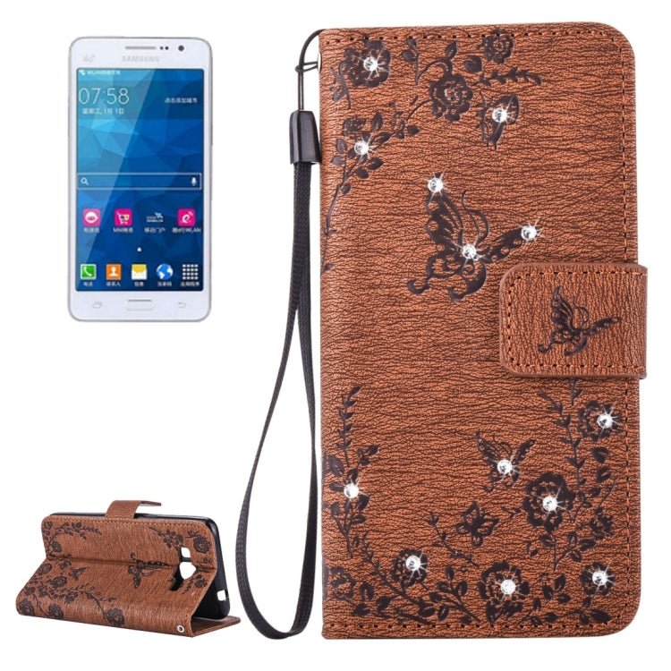 For Galaxy Grand Prime / G530 Diamond Encrusted Butterflies Love Flowers Pattern Horizontal Flip Leather Case with Holder & Card Slots & Wallet & Lanyard